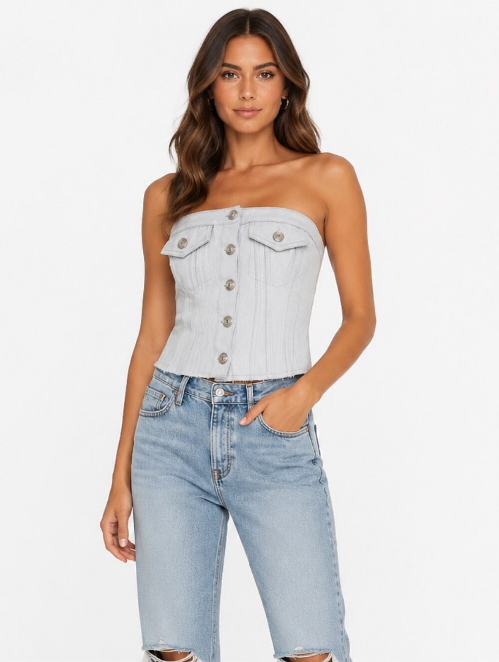 Zara silver gray corset denim tube top New